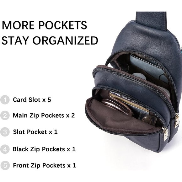 Women Blue Imported PU Leather Small Crossbody Chest Sling Fanny Travel Bag - Picture 3 of 7